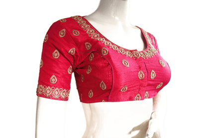 Pink Color Semi Silk Embroidery Designer, Party Wear Readymade Blouse/ Indian Crop Tops - D3blouses
