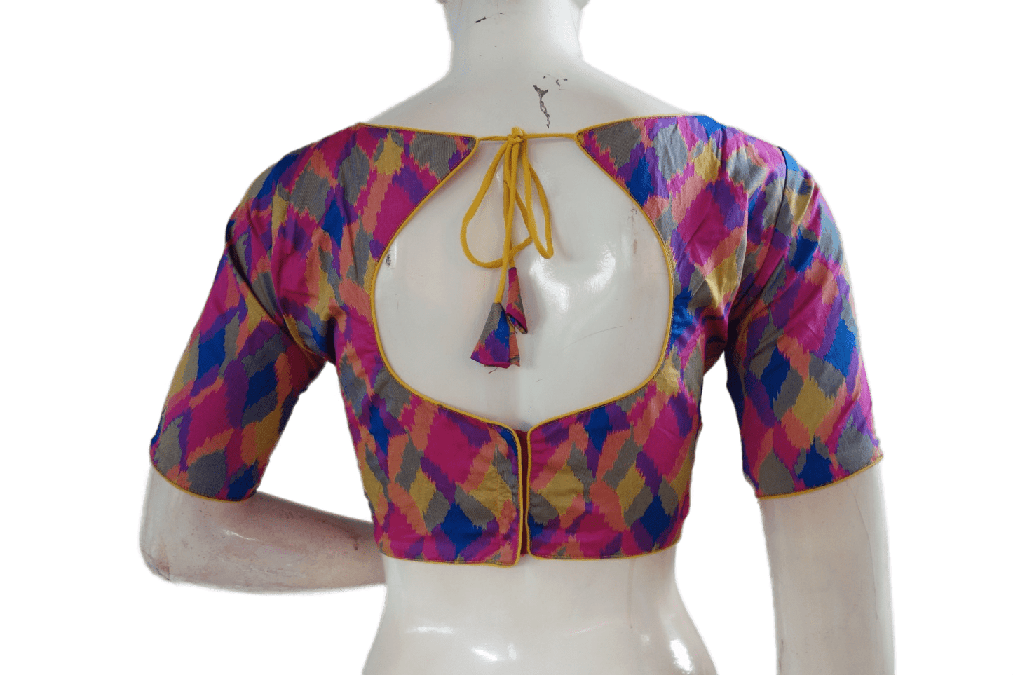 Printed Silk Multi Color Boat neck Designer Readymade Blouse - D3blouses