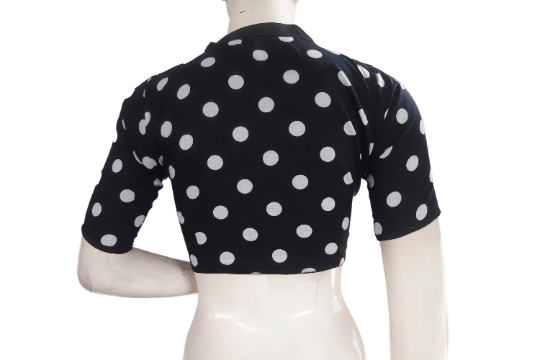 Black Color Cotton Designer Collar Neck Readymade Blouse With Matching Mask - D3blouses