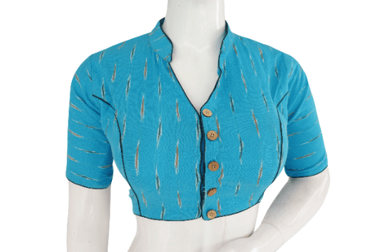 blue color ikkat collar designer readymade blouse 6