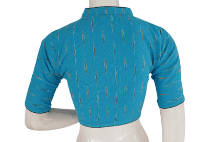 blue color ikkat collar designer readymade blouse 6